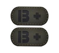 EmWoot 2 toppe con gruppo sanguigno B + a infrarossi, riflettenti, taglio laser, tattiche, con gancio e anello (5,7 x 2,5 cm, verde militare)