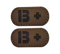 EmWoot 2 toppe con gruppo sanguigno B + a infrarossi, riflettenti, taglio laser, tattiche, con gancio e anello (5,7 x 2,5 cm, marrone)