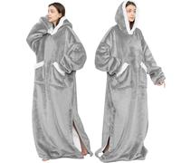Emwwat Coperta con Cappuccio in Flanella, TV Oversize con Maniche e Tasche Giganti, Versatile per Uomini e Donne Adulti (Cenere)