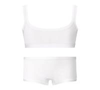 EMY Set Coordinato Bambina Brassiere e Culotte Shorts in Cotone | Ideale per Danza Ginnastica Pattinaggio | Bianco Nero Nudo | Taglie 4-12 Anni | Intimo Naturale e Traspirante (Bco 11-12a)