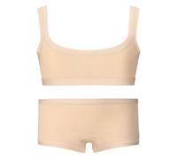 EMY Set Coordinato Bambina Brassiere e Culotte Shorts in Cotone | Ideale per Danza Ginnastica Pattinaggio | Bianco Nero Nudo | Taglie 4-12 Anni | Intimo Naturale e Traspirante (Nudo 4a)