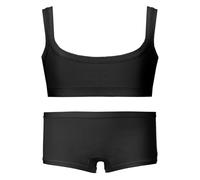 EMY Set Coordinato Bambina Brassiere e Culotte Shorts in Cotone | Ideale per Danza Ginnastica Pattinaggio | Bianco Nero Nudo | Taglie 4-12 Anni | Intimo Naturale e Traspirante (Nero 8a)