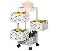 EMYJAY Girevoli Carrello Porta Verdura Quadrato Carrello Cucina con Ruote 360° Mobile Porta Frutta 180° Cestino Frutta Rotante Fissato Magneticamente per Soggiorno Bagno Balcone(4 Layers,White)
