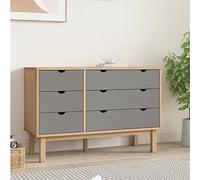 EMYRLXQW Armadietti e contenitori, cassettiera OTTA marrone e grigio 111 x 43 x 73,5 cm in legno massello di pino