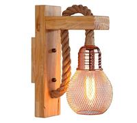 EmyTock Applique da parete in legno con paralume (lampadina a vite E27 60W inclusa) - Design industriale vintage, 30 × 20 × 8 cm