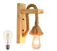 EmyTock Wood Retro Industry Lampada da parete in legno con lampadina a vite E27 60W