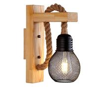 EmyTock Wood Retro Industry Lampada da parete in legno con paralume (lampadina a vite E27 60W inclusa)