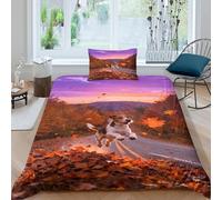 EMYXPAQM Biancheria Da Letto Con Motivo Jack Russell Terrier 3D Copripiumino Fallen Leaves Road Microfibra Con Cerniera E Federa Per Bambini Adulti Single（135x200cm）