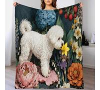 EMYXPAQM Coperta in Pile Con Bichon Frise, Coperta Per Letto, Divano, Ufficio Con Flowers Blue Background, Morbida E Calda, Idee Regalo Per Donna, Uomo, Bambino, 80x90inch(200x230cm)