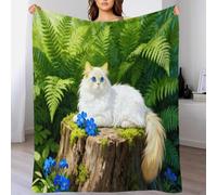 EMYXPAQM Coperta in Pile Con Birman Cat, Coperta Per Letto, Divano, Ufficio Con Ferns, Morbida E Calda, Idee Regalo Per Donna, Uomo, Bambino, 50x60inch(127x152cm)