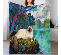 EMYXPAQM Coperta in Pile Con Birman Cat, Coperta Per Letto, Divano, Ufficio Con Woods Lake, Morbida E Leggera, Idee Regalo Per Donna, Uomo, Bambino, 60x80inch(150x200cm)