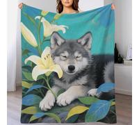 EMYXPAQM Coperta in Pile Con Grey Wolf Cub, Coperta Per Letto, Divano E Divani Con Lily, Morbida E Leggera, Idee Regalo Per Adolescenti E Adulti 50x60inch(127x152cm)