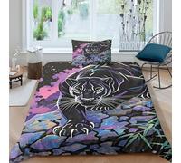 EMYXPAQM Copripiumino Black Panther 3D Parure Da Letto Con Motivo Cartoon Style Microfibra Con Cerniera E Federa Per Ragazze, Ragazzi, Single（135x200cm）