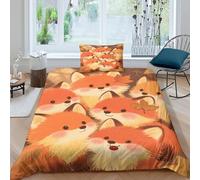 EMYXPAQM Copripiumino Fox 3D Parure Da Letto Con Motivo Group of Little Foxes Microfibra Con Chiusura Lampo E Federa Per La Camera Dei Bambini Single（135x200cm）