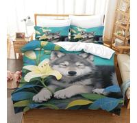 EMYXPAQM Copripiumino Grey Wolf Cub 3D Biancheria Da Letto Con Motivo Lily Microfibra Con Chiusura Lampo E Federa Per Ragazze E Ragazzi Adulti Super King(260x220cm)