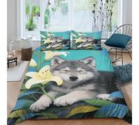 EMYXPAQM Copripiumino Grey Wolf Cub 3D Set Di Biancheria Da Letto Con Design Lily Microfibra Con Chiusura Lampo E Federa Per Ragazze, Ragazzi, Double(200x200cm)