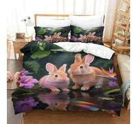 EMYXPAQM Copripiumino Rabbit And Kits 3D Biancheria Da Letto Con Motivo Rainforest Waterhole Microfibra Con Chiusura Lampo E Federa Per La Camera Dei Bambini Super King（260x220cm）