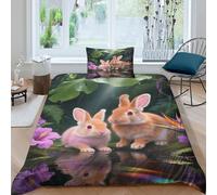 EMYXPAQM Copripiumino Rabbit And Kits 3D Biancheria Da Letto Con Motivo Rainforest Waterhole Microfibra Con Cerniera E Federa Per Ragazzi, Ragazze E Bambin Single（135x200cm）