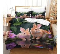 EMYXPAQM Copripiumino Rabbit And Kits 3D Set Di Biancheria Da Letto Con Design Rainforest Waterhole Microfibra Con Chiusura Lampo E Federa Per Ragazze, Ragazzi, Single（140x200cm）