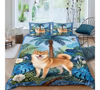 EMYXPAQM Copripiumino Shiba Inu 3D Parure Da Letto Con Motivo Palm Secret Realm Microfibra Con Cerniera E Federa Per Ragazzi, Ragazze E Bambin Double（200x200cm）