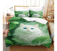 EMYXPAQM Copripiumino White Cat 3D Parure Da Letto Con Motivo Green Feathers Microfibra Con Cerniera E Federa Per Ragazze E Ragazzi Adulti Single(140x200cm)
