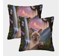 EMYXPAQM Federe Per Cuscini European Burmese Cat Set Di 2, Copricuscini Con Waterfall Ferns Poliestere Morbido Elegante Decorativa Per Arredare Il Tuo Divano, Poltrona 50x50cm