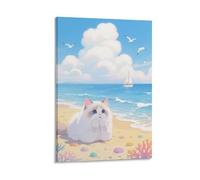 EMYXPAQM Ragdoll Quadro Moderno Ragdoll Lying on The Beach Stampe Su Tela Canvas Impermeabile Decorazione Murale Per Camera Da Letto/Soggiorno/Bagno/Cucina 20x30inch(50x75cm)