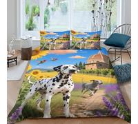 EMYXPAQM Set Copripiumino Dalmatian 3D Set Di Biancheria Da Letto Con Motivo Dalmatian Flower Sea Microfibra Con Chiusura Lampo E Federa Per Ragazze, Ragazzi, King(220x240cm)