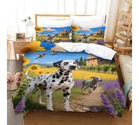 EMYXPAQM Set Copripiumino Dalmatian 3D Set Di Biancheria Da Letto Con Motivo Dalmatian Flower Sea Microfibra Con Chiusura Lampo E Federa Per Ragazze E Ragazzi Adulti Single(140x200cm)