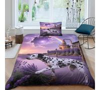 EMYXPAQM Set Copripiumino Dalmatian 3D Set Di Biancheria Da Letto Con Motivo Dalmatian Lavender Microfibra Con Chiusura Lampo E Federa Per Ragazze, Ragazzi, Single(135x200cm)