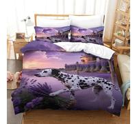 EMYXPAQM Set Copripiumino Dalmatian 3D Set Di Biancheria Da Letto Con Motivo Dalmatian Lavender Microfibra Con Cerniera E Federa Per La Camera Dei Bambini Single(140x200cm)