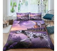 EMYXPAQM Set Copripiumino Dalmatian 3D Set Di Biancheria Da Letto Con Motivo Dalmatian Lavender Microfibra Con Chiusura Lampo E Federa Per Ragazze E Ragazzi Adulti King(220x240cm)