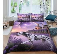EMYXPAQM Set Copripiumino Dalmatian 3D Set Di Biancheria Da Letto Con Motivo Dalmatian Lavender Microfibra Con Chiusura Lampo E Federa Per Ragazze E Ragazzi Adulti Double(200x200cm)