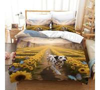 EMYXPAQM Set Copripiumino Dalmatian 3D Set Di Biancheria Da Letto Con Motivo Dalmatian Sunflower Microfibra Con Chiusura Lampo E Federa Per Ragazzi, Ragazze E Bambin Single(140x200cm)