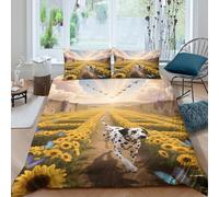 EMYXPAQM Set Copripiumino Dalmatian 3D Set Di Biancheria Da Letto Con Motivo Dalmatian Sunflower Microfibra Con Cerniera E Federa Per Bambini Adulti King(220x240cm)