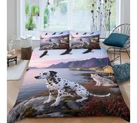 EMYXPAQM Set Copripiumino Dalmatian 3D Set Di Biancheria Da Letto Con Motivo Dog Fishing Village Microfibra Con Chiusura Lampo E Federa Per La Camera Dei Bambini King(220x240cm)