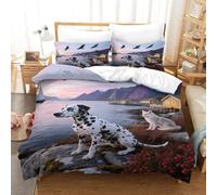 EMYXPAQM Set Copripiumino Dalmatian 3D Set Di Biancheria Da Letto Con Motivo Dog Fishing Village Microfibra Con Chiusura Lampo E Federa Per Ragazze E Ragazzi Adulti Super King(260x220cm)
