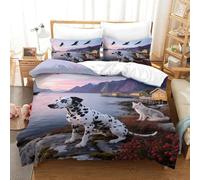 EMYXPAQM Set Copripiumino Dalmatian 3D Set Di Biancheria Da Letto Con Motivo Dog Fishing Village Microfibra Con Cerniera E Federa Per La Camera Dei Bambini Single(140x200cm)