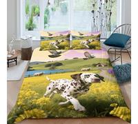 EMYXPAQM Set Copripiumino Dalmatian 3D Set Di Biancheria Da Letto Con Motivo Dog Flower Sea Microfibra Con Chiusura Lampo E Federa Per Donne E Uomini Double(200x200cm)