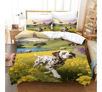 EMYXPAQM Set Copripiumino Dalmatian 3D Set Di Biancheria Da Letto Con Motivo Dog Flower Sea Microfibra Con Chiusura Lampo E Federa Per Bambini Adulti Super King(260x220cm)