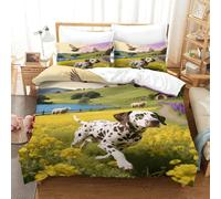 EMYXPAQM Set Copripiumino Dalmatian 3D Set Di Biancheria Da Letto Con Motivo Dog Flower Sea Microfibra Con Chiusura Lampo E Federa Per La Camera Dei Bambini Single(140x200cm)