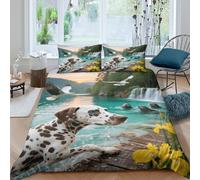 EMYXPAQM Set Copripiumino Dalmatian 3D Set Di Biancheria Da Letto Con Motivo Dog Waterfall Microfibra Con Chiusura Lampo E Federa Per Ragazze E Ragazzi Adulti King(220x240cm)