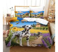 EMYXPAQM Set Copripiumino Dalmatian 3D Set Di Biancheria Da Letto Con Stampa Dalmatian Flower Sea Microfibra Con Cerniera E Federa Per Bambini Adulti Super King(260x220cm)