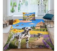 EMYXPAQM Set Copripiumino Dalmatian 3D Set Di Biancheria Da Letto Con Stampa Dalmatian Flower Sea Microfibra Con Cerniera E Federa Per Ragazze E Ragazzi Adulti Single(135x200cm)