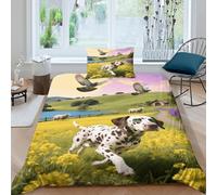 EMYXPAQM Set Copripiumino Dalmatian 3D Set Di Biancheria Da Letto Con Stampa Dog Flower Sea Microfibra Con Cerniera E Federa Per Ragazzi, Ragazze E Bambin Single(135x200cm)