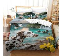 EMYXPAQM Set Copripiumino Dalmatian 3D Set Di Biancheria Da Letto Con Stampa Dog Waterfall Microfibra Con Cerniera E Federa Per Bambini Adulti Super King(260x220cm)