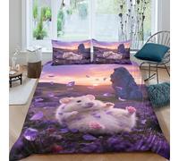 EMYXPAQM Set Copripiumino Hamster 3D Parure Da Letto Con Motivo Heather Sea of Flowers Microfibra Con Cerniera E Federa Per La Camera Dei Bambini Double(200x200cm)