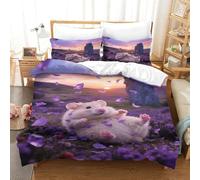 EMYXPAQM Set Copripiumino Hamster 3D Parure Da Letto Con Motivo Heather Sea of Flowers Microfibra Con Chiusura Lampo E Federa Per Ragazzi, Ragazze E Bambin Single(140x200cm)