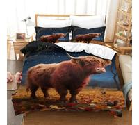 EMYXPAQM Set Copripiumino Highland Cow 3D Set Di Biancheria Da Letto Con Motivo Cow Woods Microfibra Con Cerniera E Federa Per Ragazze, Ragazzi, Single(140x200cm)