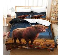 EMYXPAQM Set Copripiumino Highland Cow 3D Set Di Biancheria Da Letto Con Motivo Cow Woods Microfibra Con Chiusura Lampo E Federa Per Ragazze E Ragazzi Adulti Super King(260x220cm)